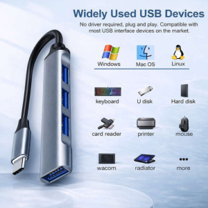 USB Type-C Multiport Hub – 4 Port USB 3.0 High Speed Adapter for Laptop & PC